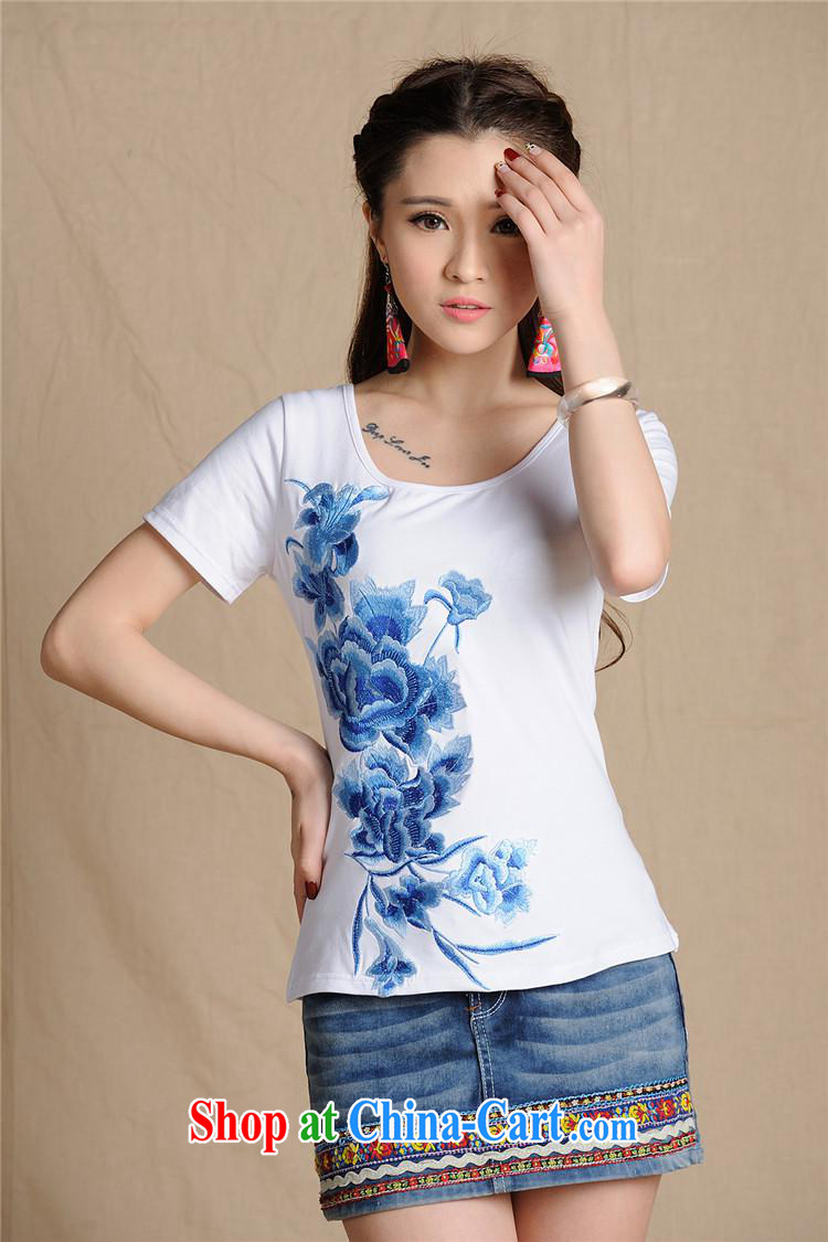 Black butterfly women summer 2015 New National wind blue and white porcelain embroidered short-sleeved cotton shirt T female A 200 white 2XL pictures, price, brand platters! Elections are good character, the national distribution, so why buy now enjoy more preferential! Health