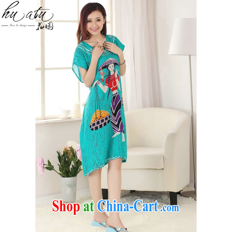 Take the Tang Women's clothes summer new short-sleeved dresses hand-painted Women's pajamas pure cotton loose-bathrobe girl - A green, code, spend figure, shopping on the Internet