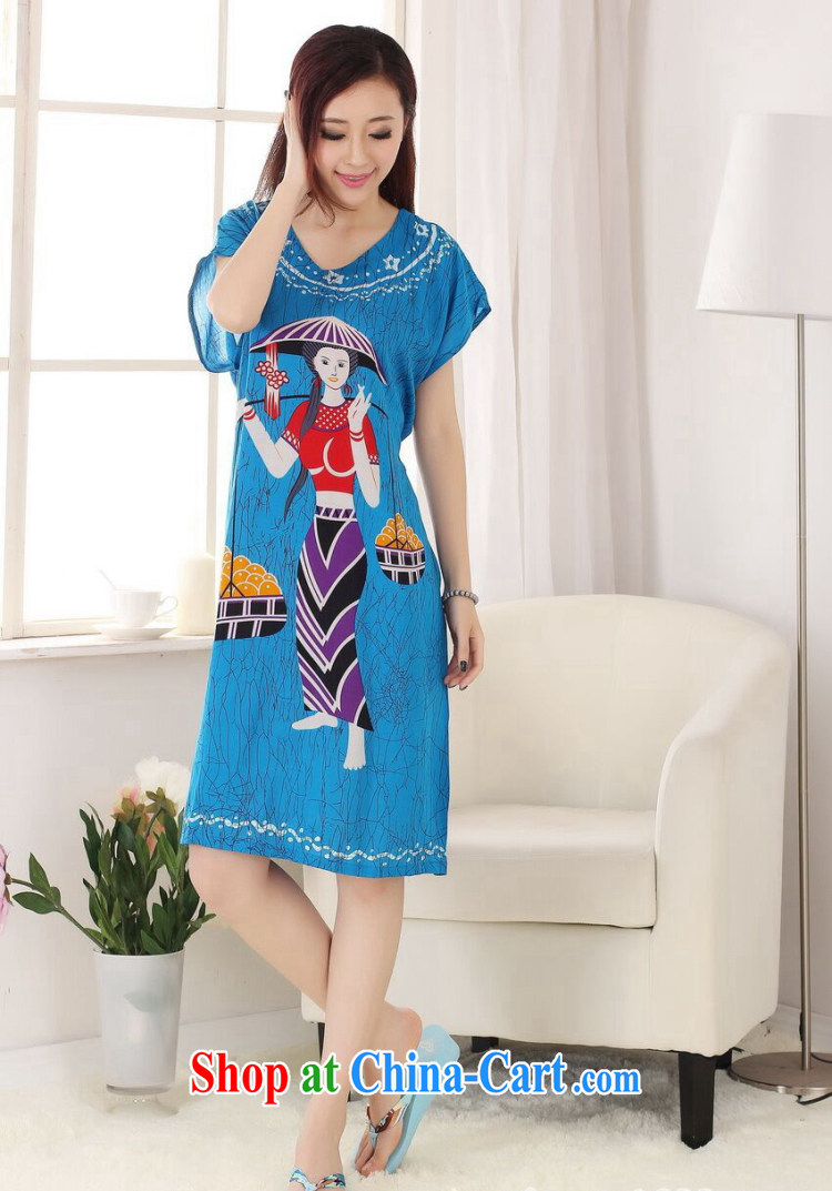 Dan smoke Tang Women's clothes summer new short-sleeved dresses hand-painted female pajamas pure cotton loose-bathrobe girl - C blue lake are code pictures, price, brand platters! Elections are good character, the national distribution, so why buy now enjoy more preferential! Health