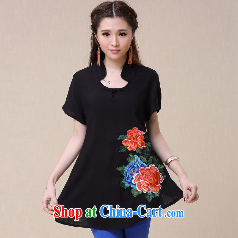 Black butterfly women 2015 spring and summer new ethnic wind embroidery, long, short-sleeved cotton Ma T pension 9559 black XXL, A . J . BB, shopping on the Internet