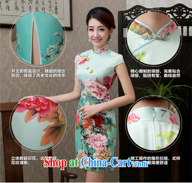 2015 spring and summer New Silk Cheongsam stamp elegant daily temperament cheongsam dress short retro improved light green light green L pictures, price, brand platters! Elections are good character, the national distribution, so why buy now enjoy more preferential! Health