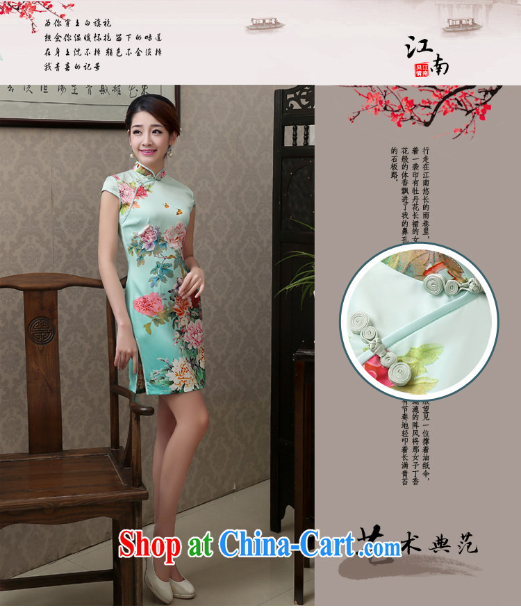 2015 spring and summer New Silk Cheongsam stamp elegant daily temperament cheongsam dress short retro improved light green light green L pictures, price, brand platters! Elections are good character, the national distribution, so why buy now enjoy more preferential! Health