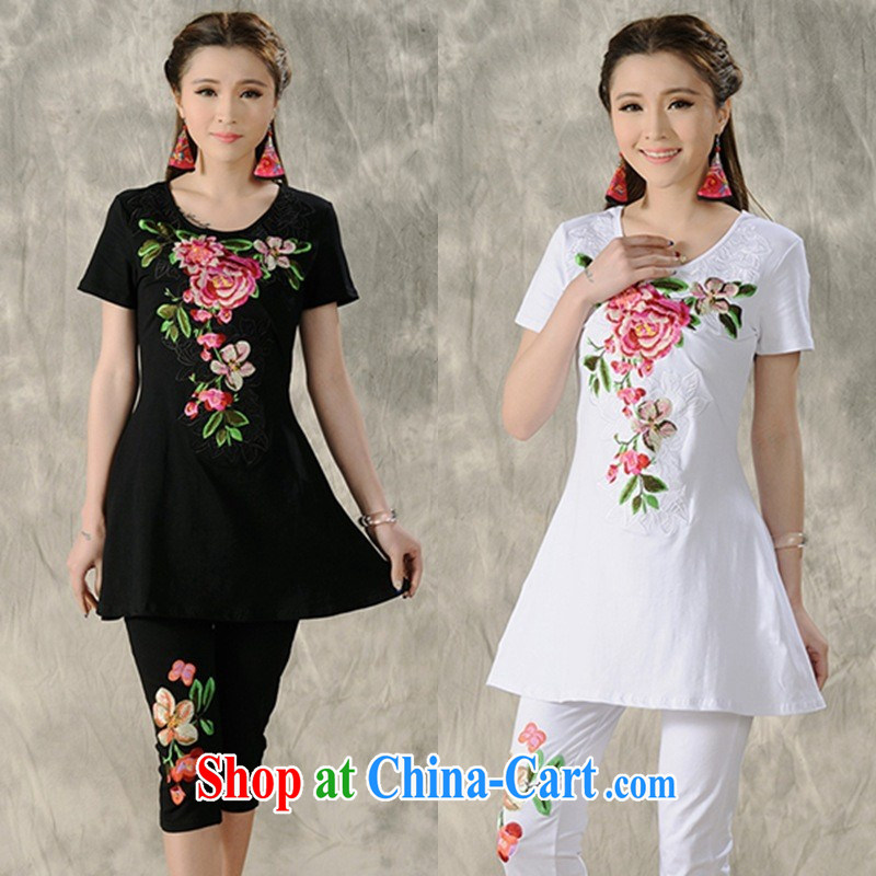 Black butterfly women 2015 spring and summer new ethnic wind Embroidery is not rules, with a short-sleeved shirt T female A 492 black 2 XL