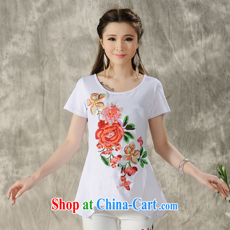 Black butterfly ladies' 2015 spring and summer new ethnic wind embroidered cultivating short-sleeve shirt T female A 487 black 3 XL, A . J . BB, shopping on the Internet