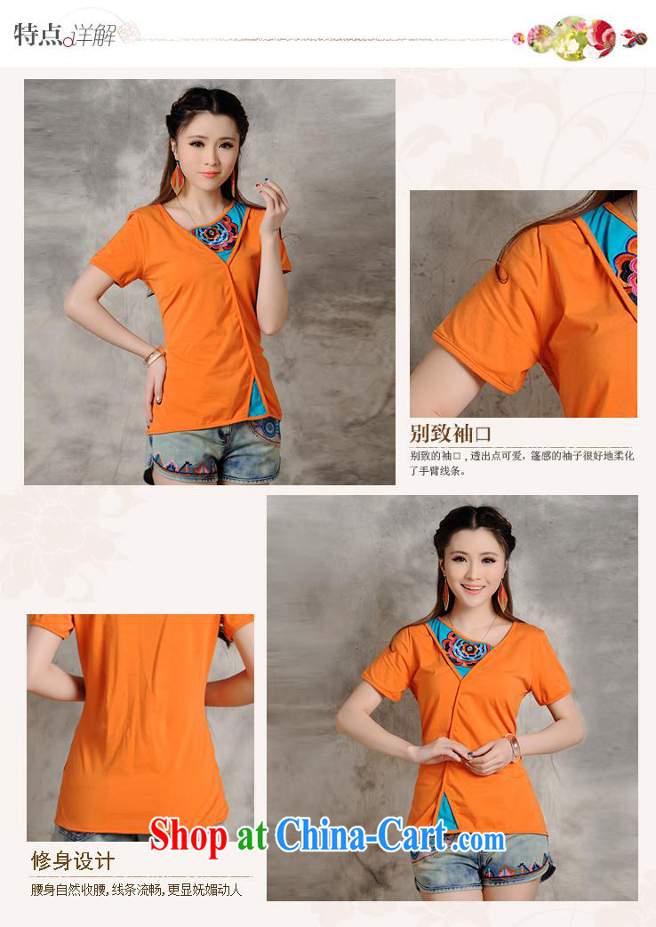 Black Butterfly Spring and Summer new female Ethnic Wind embroidered cultivating short-sleeved shirt T women 9218 orange 2 XL pictures, price, brand platters! Elections are good character, the national distribution, so why buy now enjoy more preferential! Health