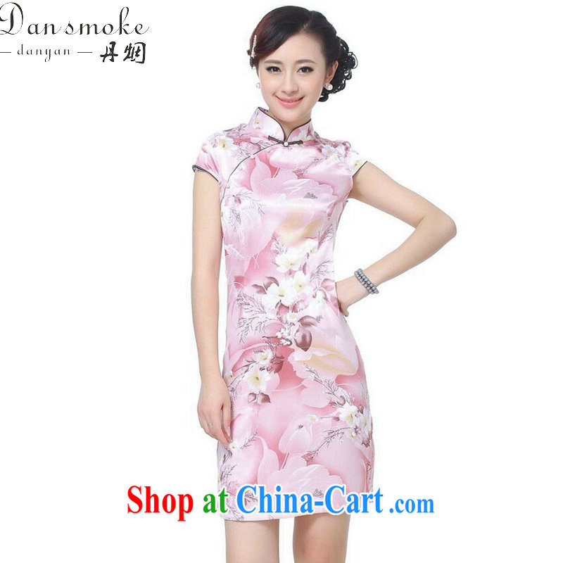 Dan smoke female summer, new Chinese qipao Chinese improved the collar retro beauty is a hard stamp short cheongsam pink 2 XL