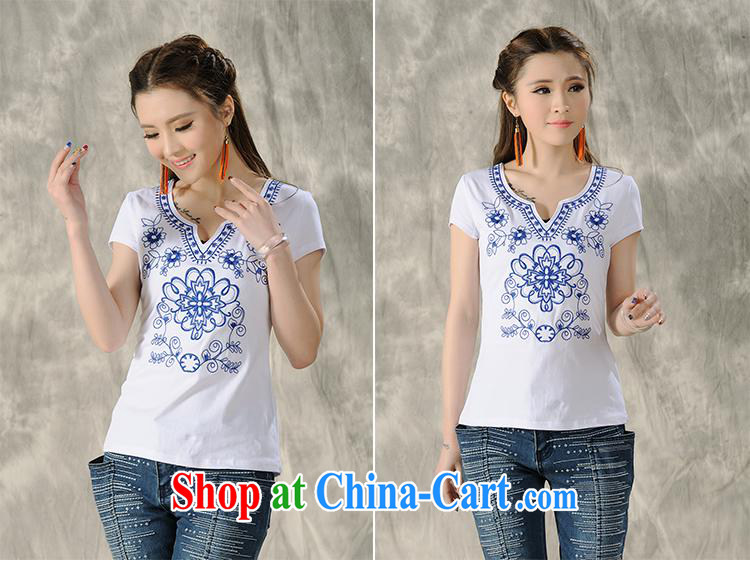 Black Butterfly Spring and Summer female new Ethnic Wind blue and white porcelain embroidered short sleeves shirt T female A 484 white 2XL pictures, price, brand platters! Elections are good character, the national distribution, so why buy now enjoy more preferential! Health