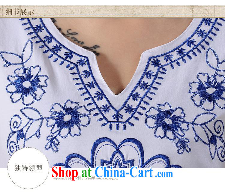 Black Butterfly Spring and Summer female new Ethnic Wind blue and white porcelain embroidered short sleeves shirt T female A 484 white 2XL pictures, price, brand platters! Elections are good character, the national distribution, so why buy now enjoy more preferential! Health