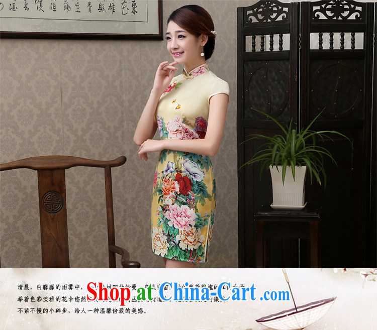 2015 new stamp Silk Cheongsam dress Spring and Summer Art Nouveau beauty improved daily dresses short dresses show light yellow S pictures, price, brand platters! Elections are good character, the national distribution, so why buy now enjoy more preferential! Health