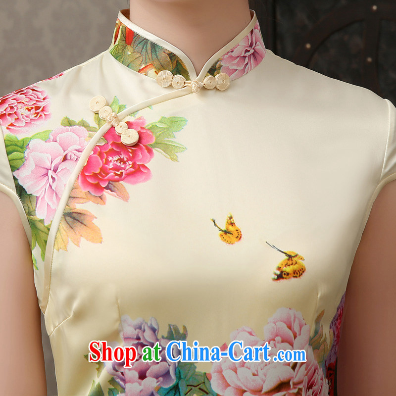 2015 new stamp Silk Cheongsam dress Spring and Summer Art Nouveau beauty improved daily dresses short dresses show light yellow S, Taylor Martin (TAILEMARTIN), online shopping