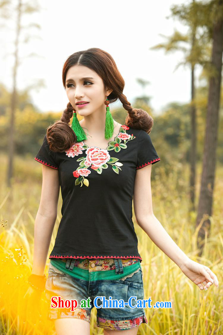 Black butterfly new, larger female Ethnic Wind round-neck collar three-dimensional embroidered cotton short-sleeved T shirt T-shirt women 7887 black 3 XL pictures, price, brand platters! Elections are good character, the national distribution, so why buy now enjoy more preferential! Health