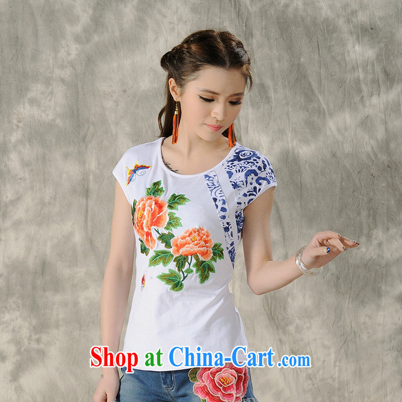 Black butterfly ladies' 2015 spring and summer new ethnic wind embroidered short sleeves shirt T female A 495 white 2XL, A . J . BB, shopping on the Internet
