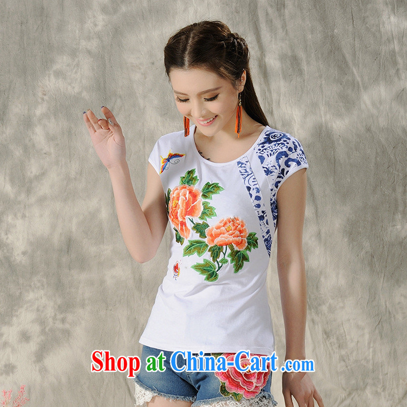 Black butterfly ladies' 2015 spring and summer new ethnic wind embroidered short sleeves shirt T female A 495 white 2XL, A . J . BB, shopping on the Internet