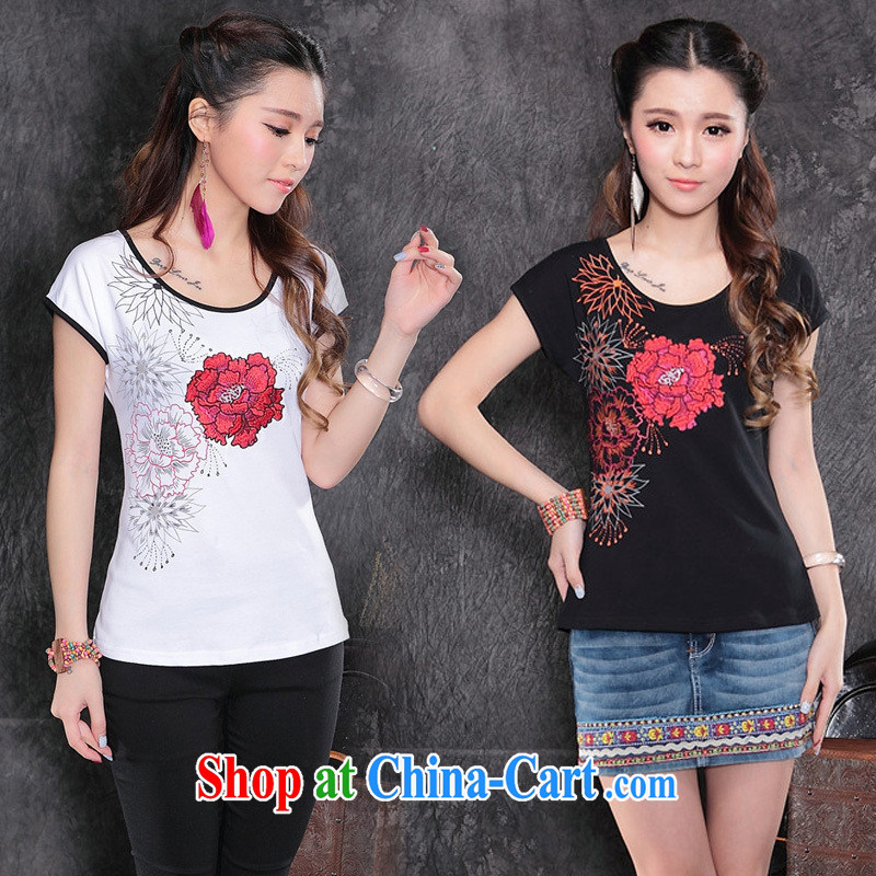 Black butterfly girl with 2015 summer new ethnic wind load female stamp round-collar short-sleeve shirt T cotton A 161 black XXL, A . J . BB, and shopping on the Internet