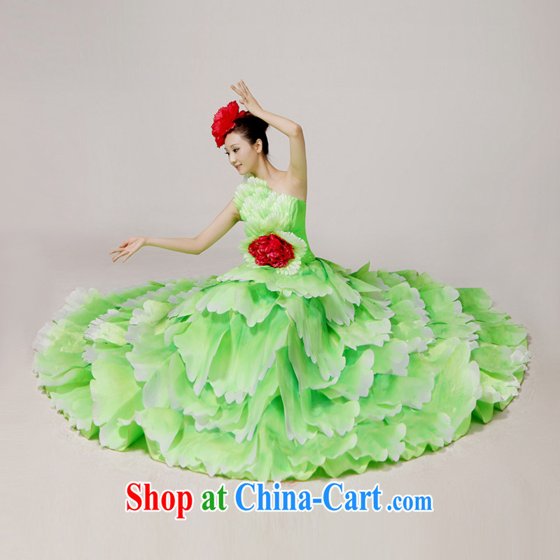 Standard atmospheric opening dance serving the dance clothing Spanish dance skirt long skirt dance clothing female classical dance theater service color Large skirt new performing arts clothing modern dance green XXL, diffuse Connie married Yi, and shoppi