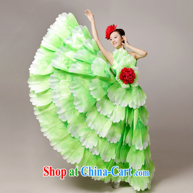 Standard atmospheric opening dance serving the dance clothing Spanish dance skirt long skirt dance clothing female classical dance theater service color Large skirt new performing arts clothing modern dance green XXL, diffuse Connie married Yi, and shoppi