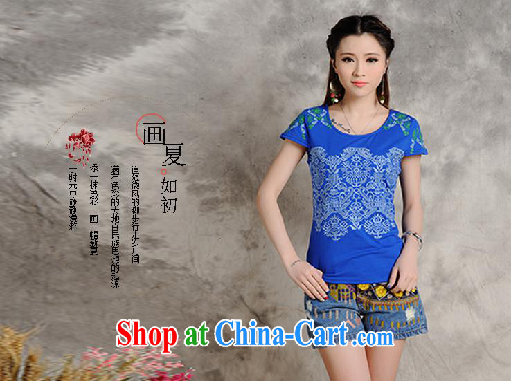 Black butterfly female spring and summer new ethnic wind embroidered cultivating short-sleeved shirt T women 9216 blue 2 XL pictures, price, brand platters! Elections are good character, the national distribution, so why buy now enjoy more preferential! Health