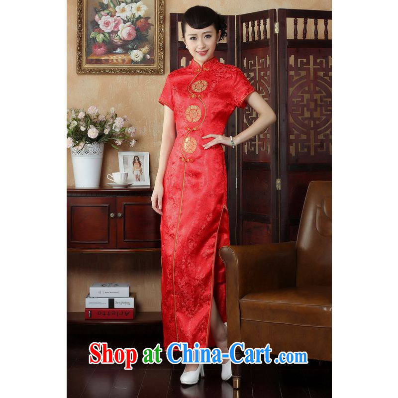 The frequency response, Ms. Tang cheongsam dress with a collar damask long cheongsam dress dresses red 3XL, the bandwidth, and shopping on the Internet