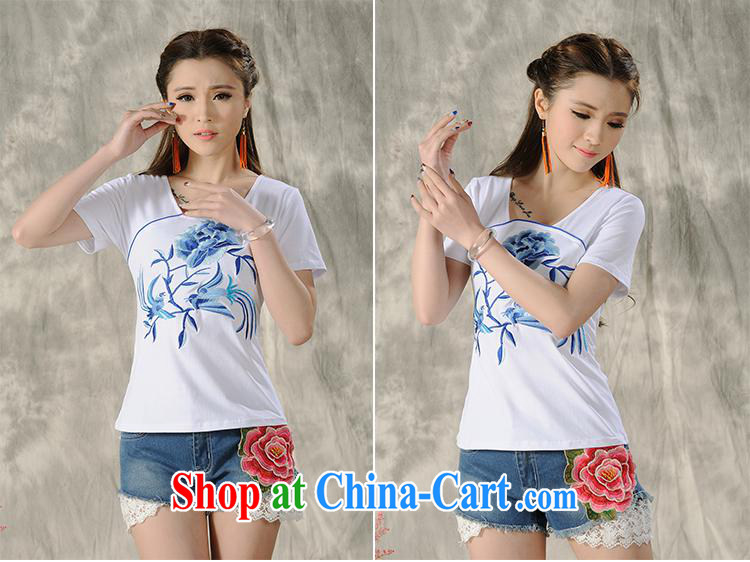 Black butterfly women 2015 spring and summer new ethnic wind embroidered blue short-sleeve shirt T female A 483 white 3XL pictures, price, brand platters! Elections are good character, the national distribution, so why buy now enjoy more preferential! Health