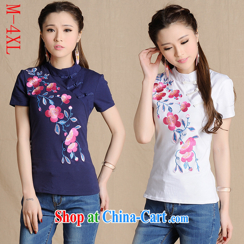 Black butterfly girl with new spring and summer National wind girls with embroidered Chinese wind-detained T cotton shirts women 6901 white 4XL, A . J . BB, and shopping on the Internet
