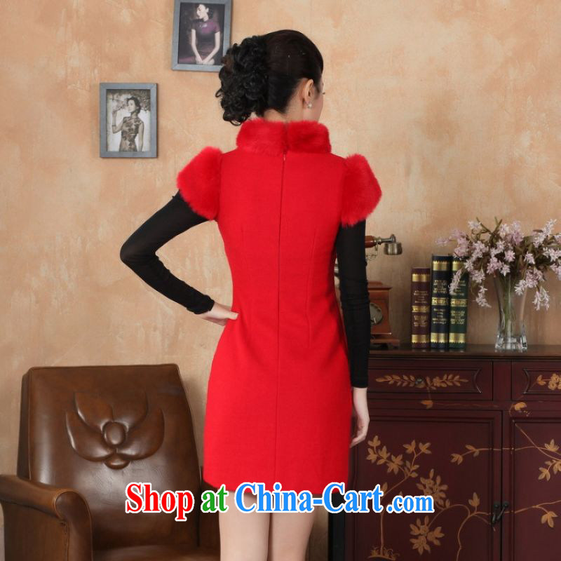The frequency response, Ms. Tang cheongsam with autumn and winter clothes new retro improved wool that rabbit hair collar embroidery cheongsam red 2 XL, the bandwidth, and shopping on the Internet
