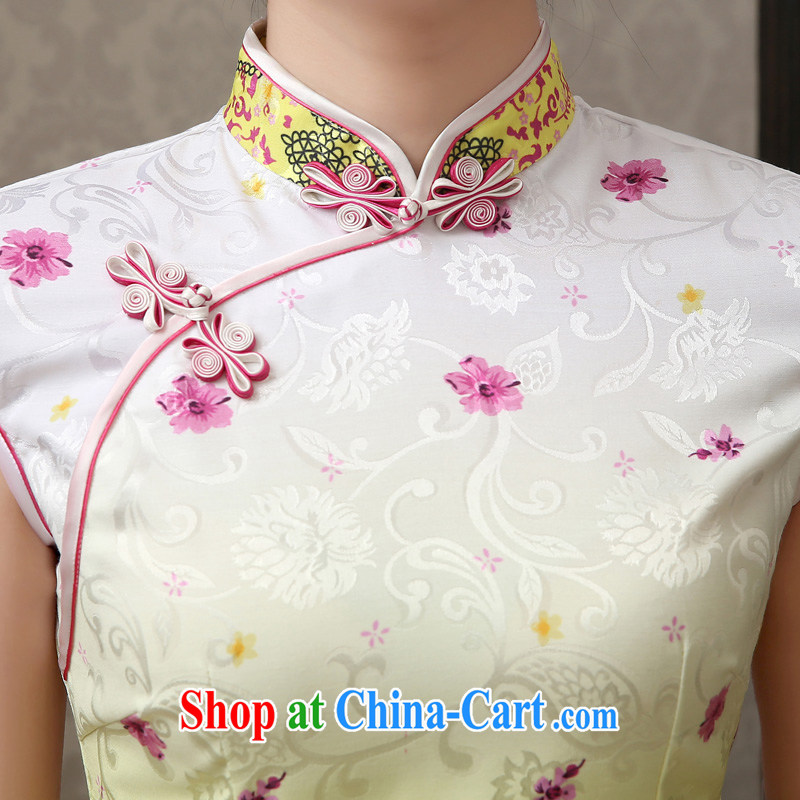 2015 spring and summer new, the pale yellow light and fresh short cheongsam improved stylish beauty package and cheongsam dress elegant pale yellow flowers XXL, Taylor Martin (TAILEMARTIN), online shopping