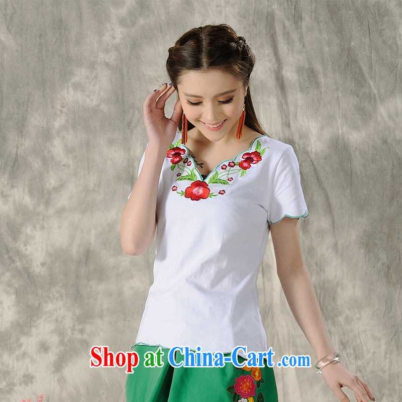 Black butterfly female new ethnic wind spring and summer ladies embroidered short sleeves shirt T female A 485 white 2XL, A . J . BB, shopping on the Internet