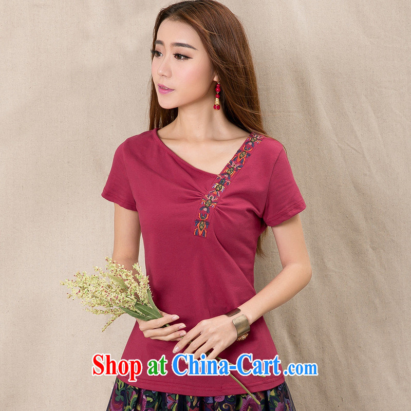 Black butterfly female Ethnic Wind summer new embroidered cotton cultivating wrinkled short-sleeve female T pension 914 wine red XXL, A . J . BB, and shopping on the Internet