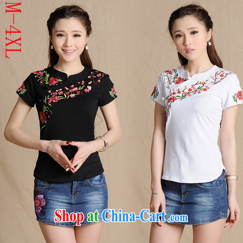 Black butterfly female new spring and summer female Ethnic Wind embroidered short sleeves shirt T women's code 6885 black 4XL, A . J . BB, shopping on the Internet
