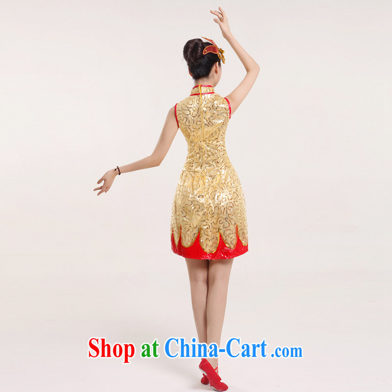 2015 new, high quality, modern dance folk dance costumes show dress short skirts and stylish stage, female square dance clothing gold XXL, diffuse Connie's, shopping on the Internet