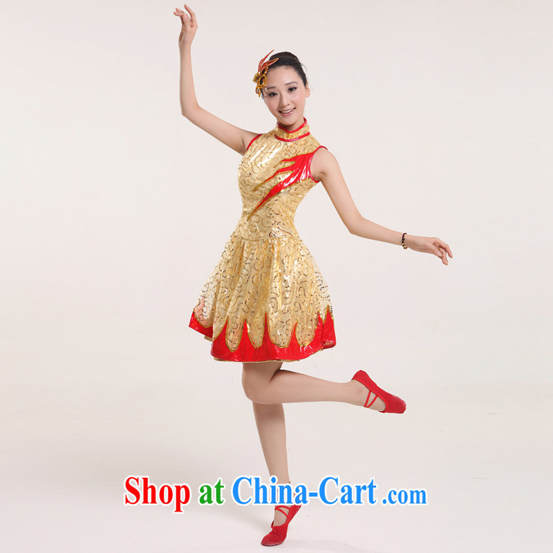 2015 new, high quality, modern dance folk dance costumes show dress short skirts and stylish stage, female square dance clothing gold XXL, diffuse Connie's, shopping on the Internet