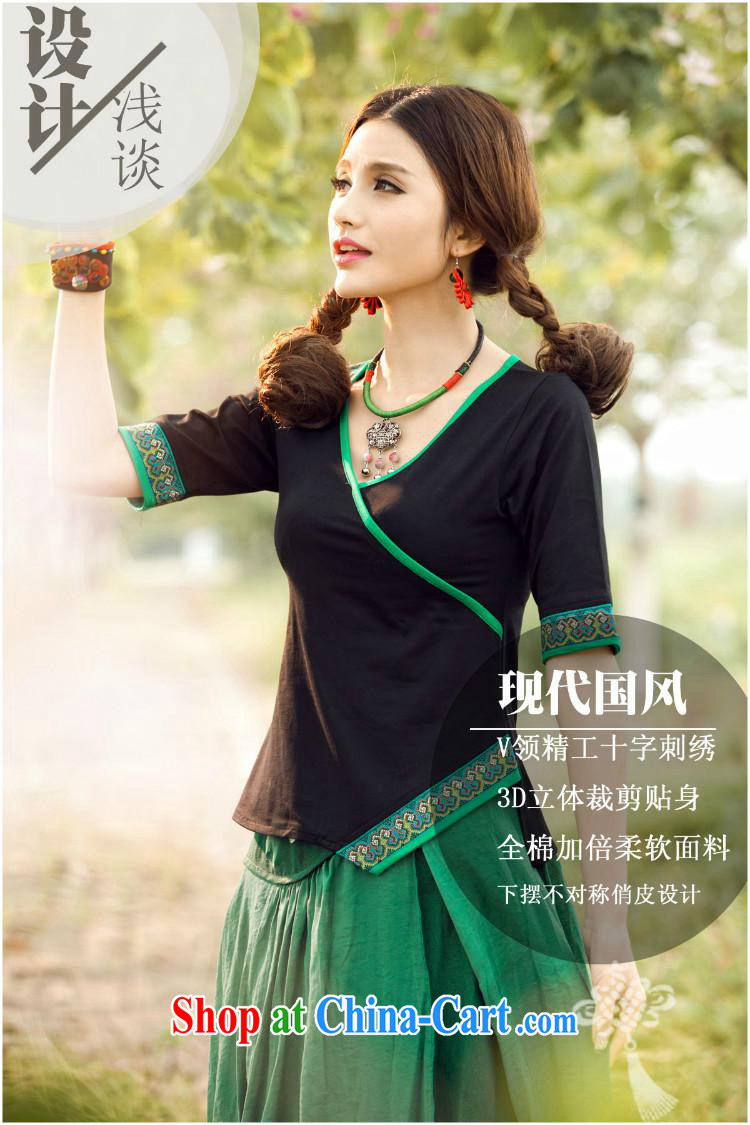 Black butterfly ladies' 2015 summer new ethnic wind embroidered V collar cuff T shirts girls cotton 7883 green 3 XL pictures, price, brand platters! Elections are good character, the national distribution, so why buy now enjoy more preferential! Health