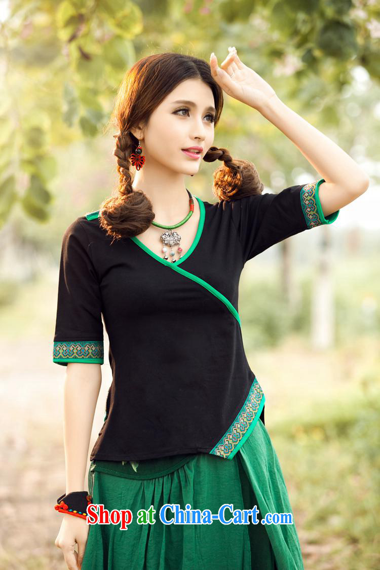 Black butterfly ladies' 2015 summer new ethnic wind embroidered V collar cuff T shirts girls cotton 7883 green 3 XL pictures, price, brand platters! Elections are good character, the national distribution, so why buy now enjoy more preferential! Health