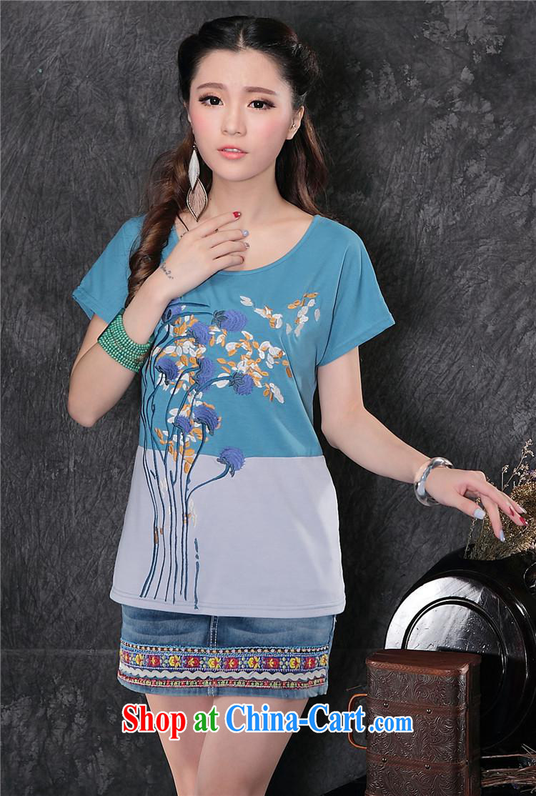 Black butterfly ladies' 2015 spring and summer new ethnic wind embroidered stitching short-sleeved shirt T girls cotton A 162 blue XXL pictures, price, brand platters! Elections are good character, the national distribution, so why buy now enjoy more preferential! Health
