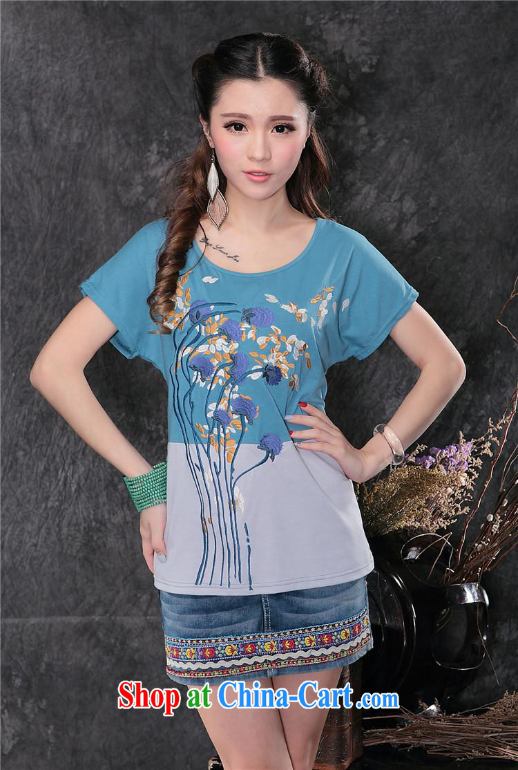 Black butterfly ladies' 2015 spring and summer new ethnic wind embroidered stitching short-sleeved shirt T girls cotton A 162 blue XXL pictures, price, brand platters! Elections are good character, the national distribution, so why buy now enjoy more preferential! Health