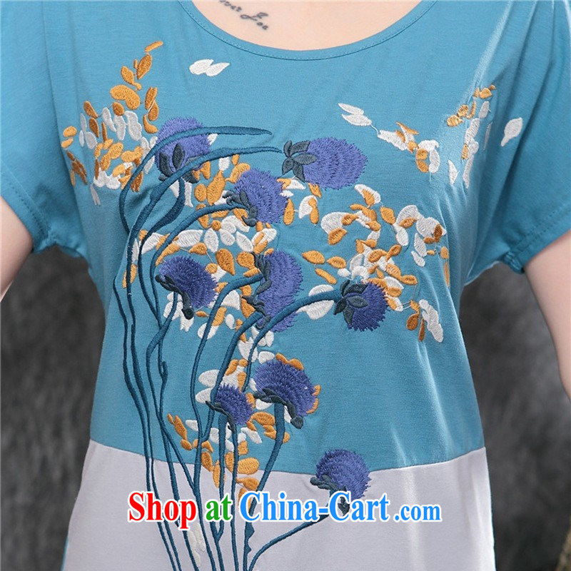 Black butterfly ladies' 2015 spring and summer new ethnic wind embroidered stitching short-sleeved shirt T girls cotton A 162 blue XXL, A . J . BB, shopping on the Internet