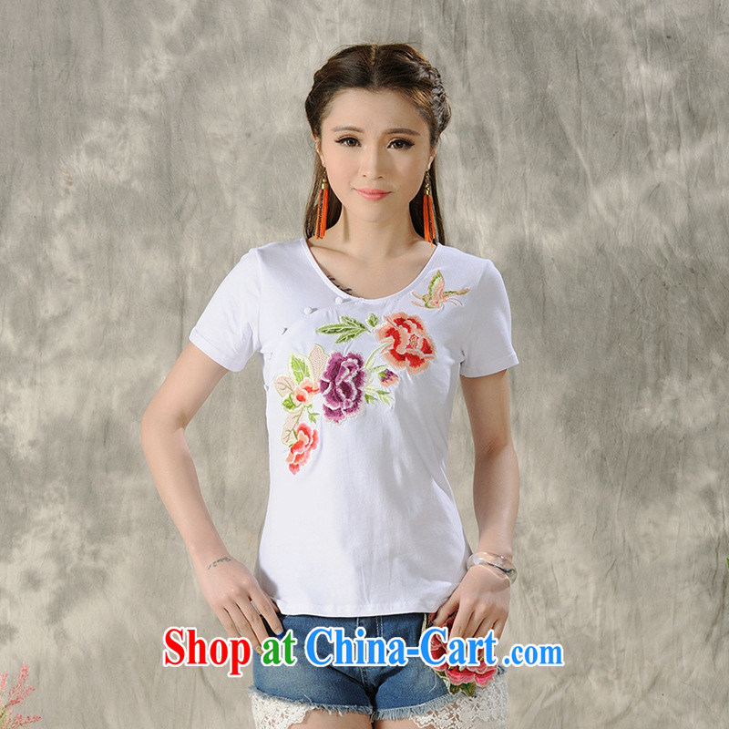 Black butterfly 2015 spring and summer, new Ethnic Wind girls with large, embroidered short sleeves shirt T female A 062 white 4XL, A . J . BB, shopping on the Internet
