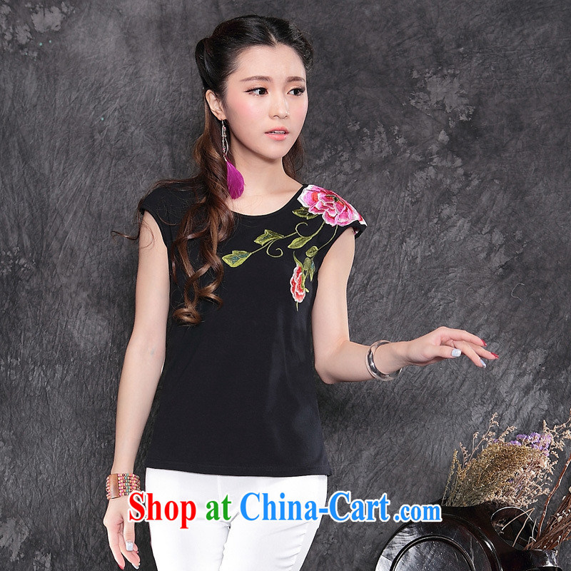 Black butterfly female summer, new Ethnic Wind two-color front and back embroidered female-A short-sleeved shirt T cotton A 153 white XXL, A . J . BB, and shopping on the Internet