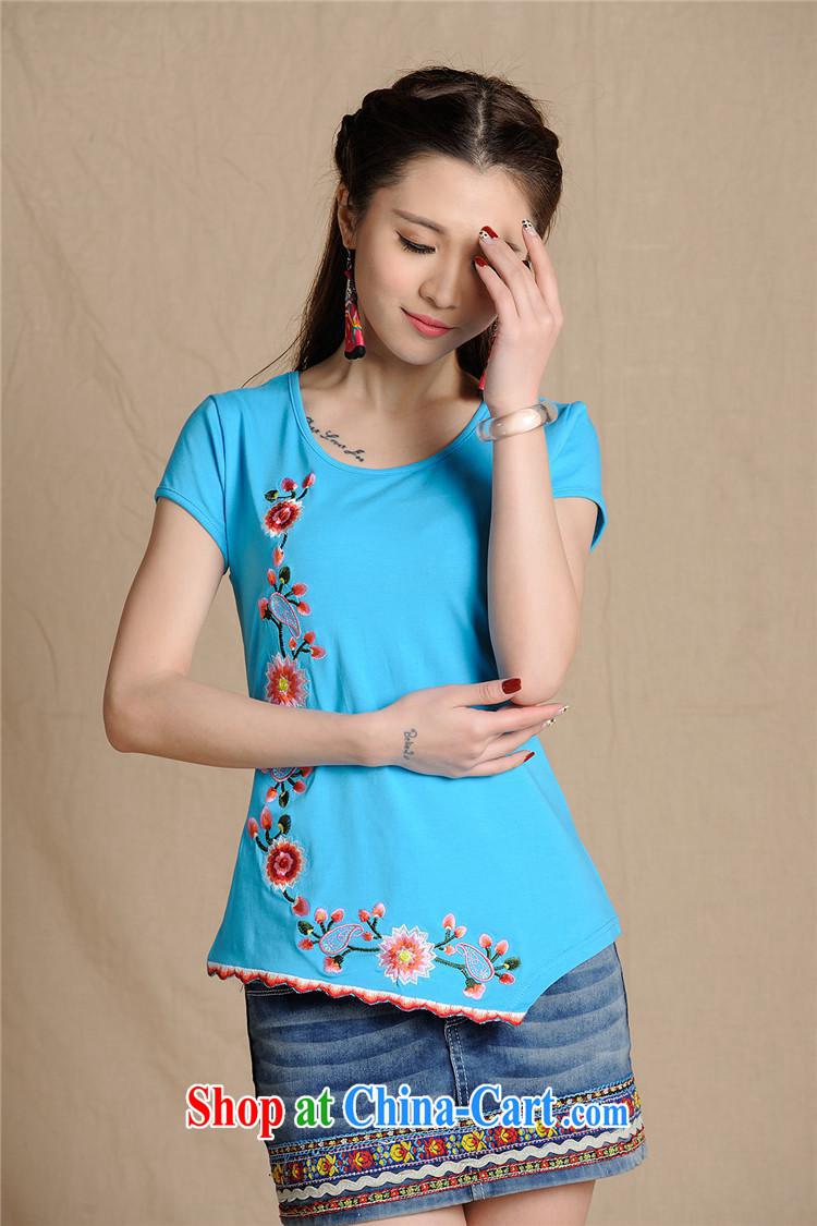 Black butterfly women summer 2015 New National wind embroidery flower round-collar does not rule short-sleeved shirt T A 194 blue 2 XL pictures, price, brand platters! Elections are good character, the national distribution, so why buy now enjoy more preferential! Health