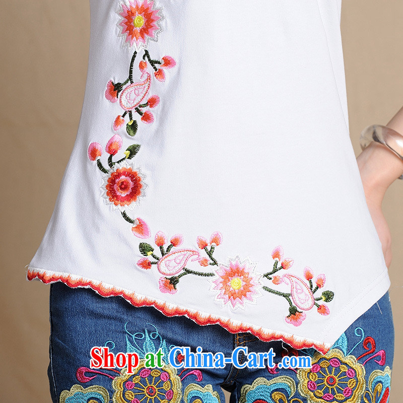 Black butterfly women summer 2015 New National wind embroidery flower round collar is not rules short-sleeved shirt T A 194 blue 2 XL, A . J . BB, shopping on the Internet