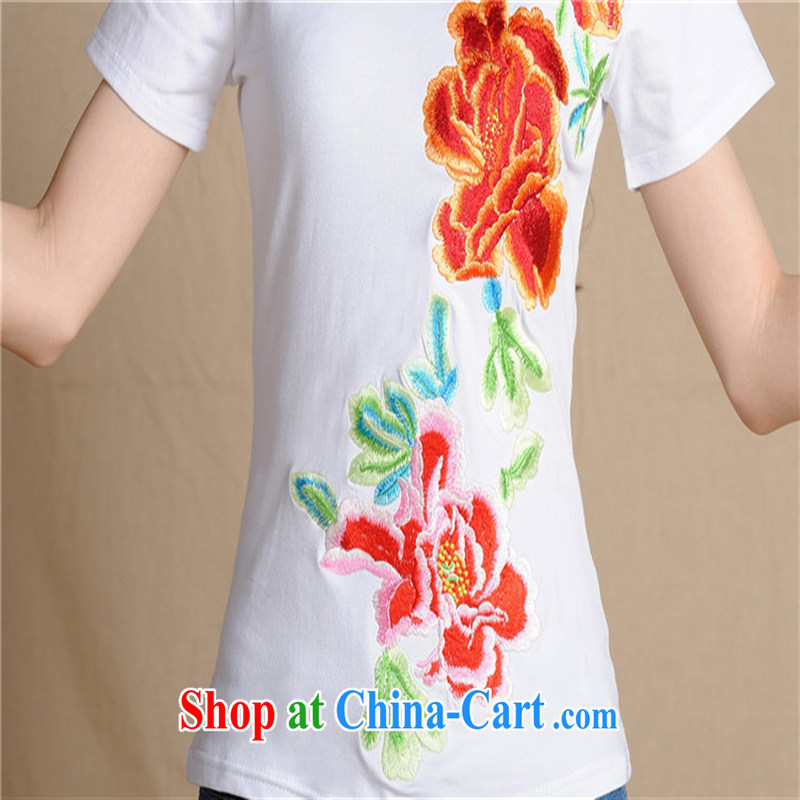 Black butterfly ladies' 2015 summer new ethnic wind embroidered round-collar short-sleeve shirt T female A 201 white 2XL, A . J . BB, shopping on the Internet