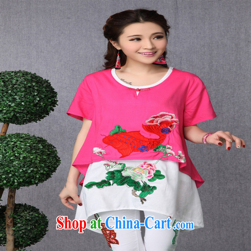 Black butterfly girl with spring and summer new ethnic wind embroidered asymmetric, long leave of two cotton Ma T shirts of red, code, A . J . BB, shopping on the Internet