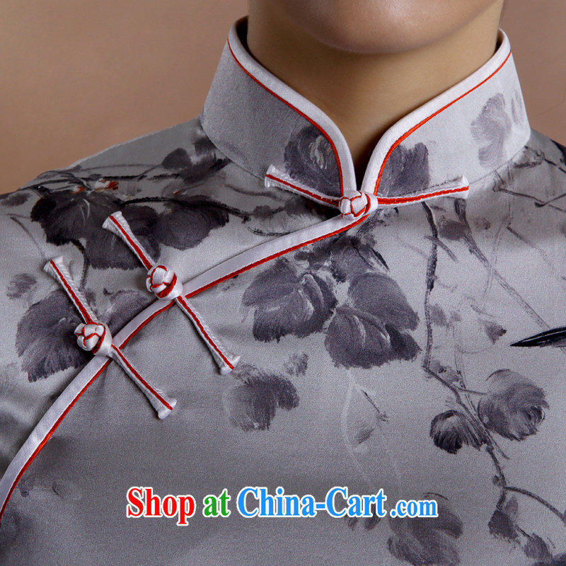 once and for all and high-made qipao qipao summer sauna silk Silk Cheongsam ink short dresses, Retro light gray tailored 10 Day Shipping, once and for all (EFU), and shopping on the Internet
