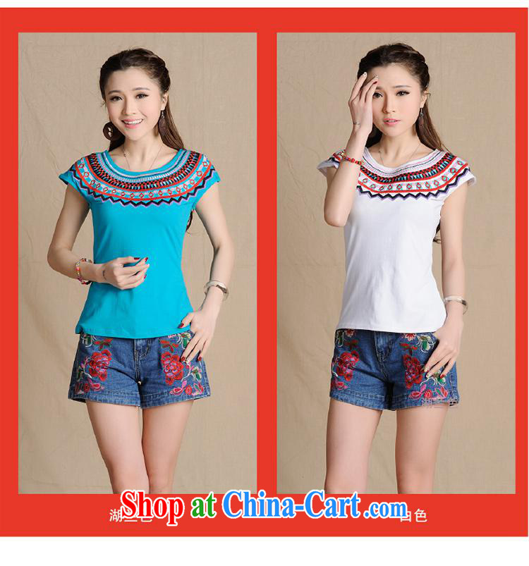Black butterfly women 2015 spring and summer new embroidery flower cultivation short sleeved shirt T girls cotton 6866 Lake blue 2 XL pictures, price, brand platters! Elections are good character, the national distribution, so why buy now enjoy more preferential! Health