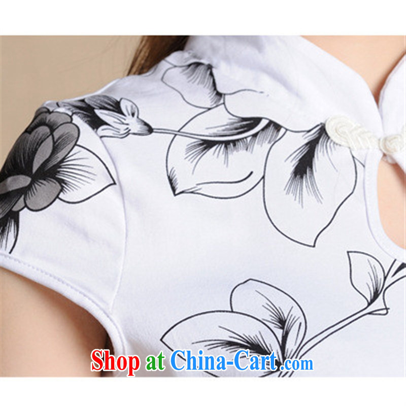 Black butterfly dress 2015 spring and summer new national Feng Shui ink stamp duty cultivating cheongsam dress cotton 6907 white 2XL, A . J . BB, shopping on the Internet