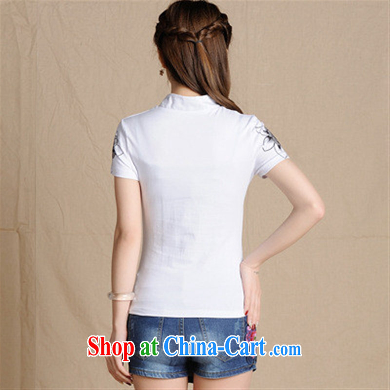 Black butterfly women 2015 spring and summer new cotton cultivating water and ink stamp short-sleeved shirt T women 6908 white 2XL, A . J . BB, shopping on the Internet