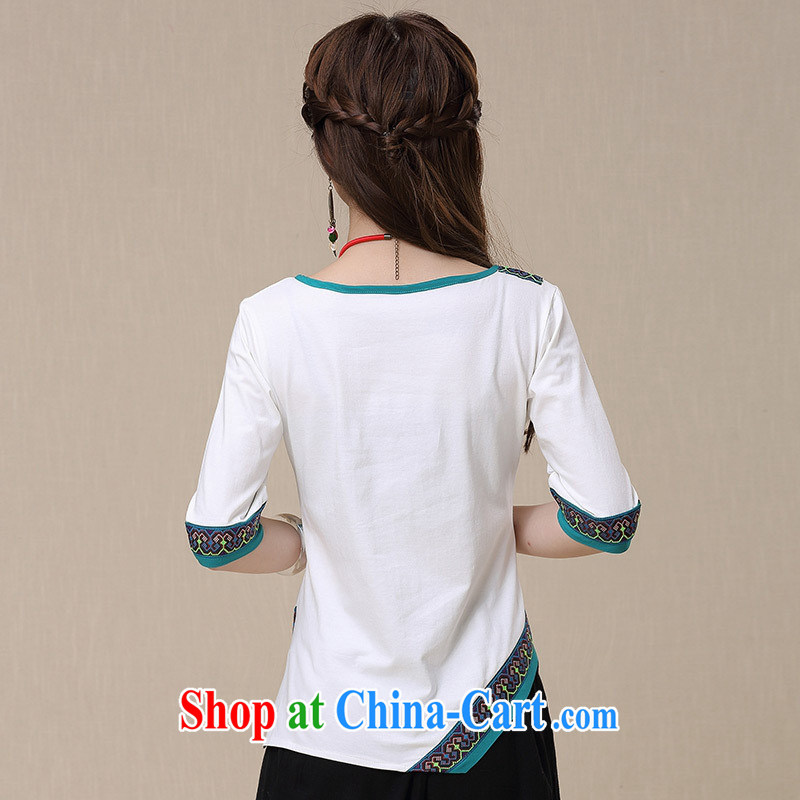 Black butterfly women 2015 spring and summer new ethnic wind embroidery does not rule the cuff cotton T pension 9957 m White 2XL, A . J . BB, shopping on the Internet