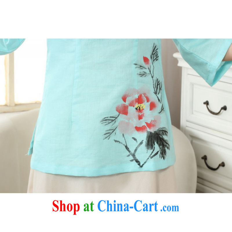 The frequency response, Ms. Tang Women's clothes summer T-shirt, cotton for the hand-painted Chinese Han-female improved Chinese cuff in white XL, the bandwidth, and shopping on the Internet