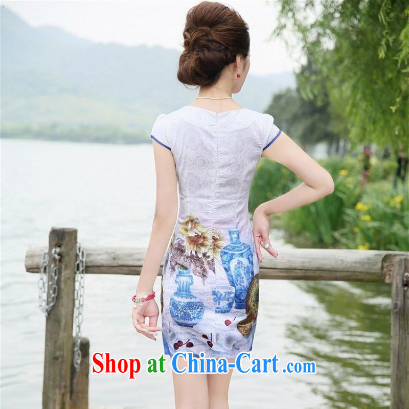 100 million Dollar City daily improved short 2015 summer new retro skirts beauty charm lady package and dress modestly atmospheric cheongsam dress 7868 blue floral XXL, 100 million dollar City, shopping on the Internet