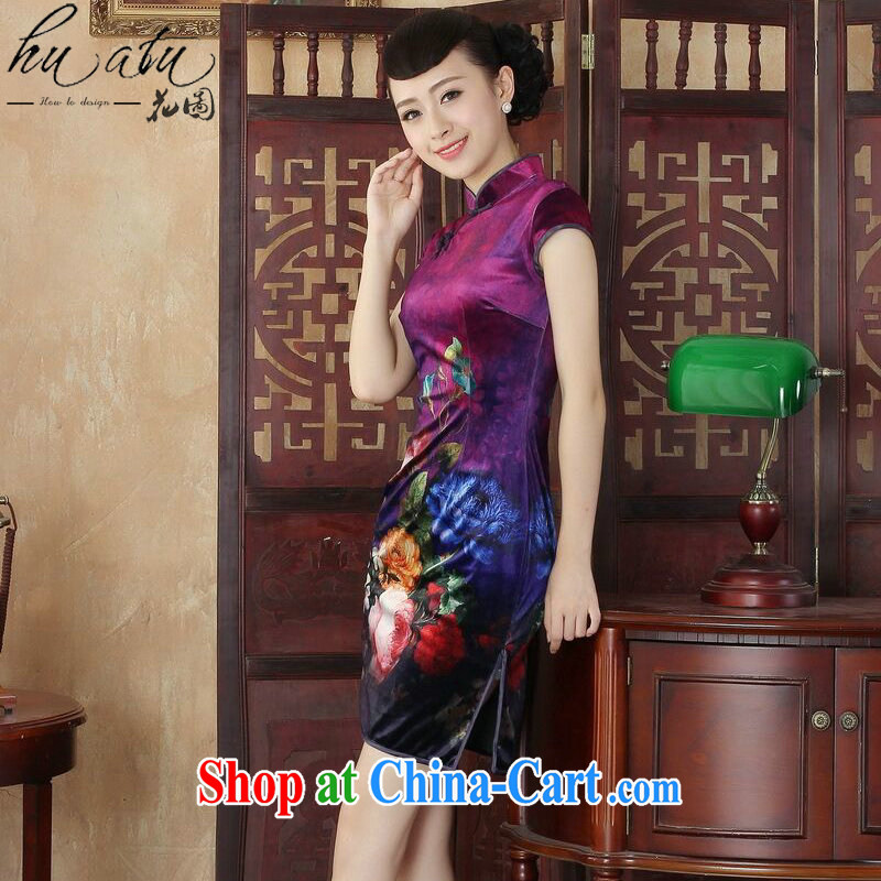 Spend the day cheongsam dress summer new Chinese improved hand-painted high quality gold velour fashion cheongsam beauty short dresses such as the color 2 XL, figure, and shopping on the Internet